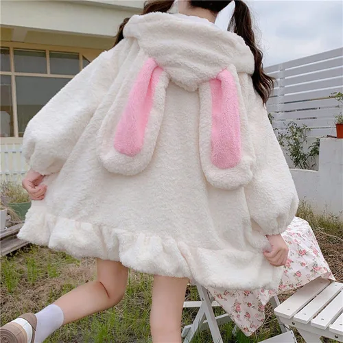 Miniatura 6 de Sudadera con capucha para mujer, con orejas de conejo, de manga larga, mullida, con capucha y abrigos