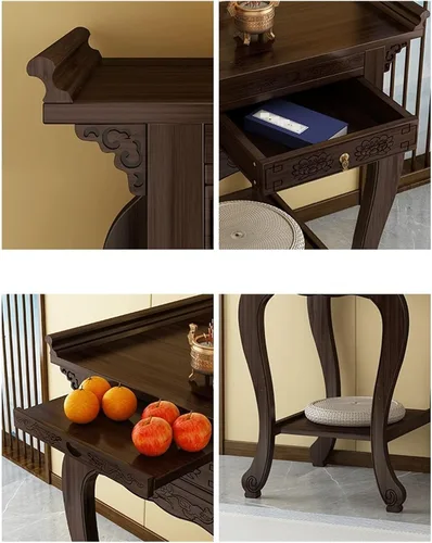 Miniatura 4 de Estante de altar de Buda Nueva mesa de oferta de estilo chino, Gabinete de porche de madera maciza, Nicho budista, Mesa de incienso, Hogar