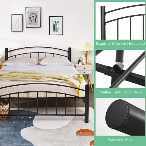 Miniatura 8 de Giantex Base de cama de metal, plataforma moderna con cabecero y estribo, base de colchón con soporte de listones de acero resistente, sin ruido