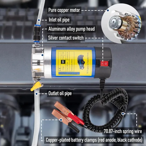 Miniatura 5 de Bomba extractora de aceite 12V 100W, bomba de transferencia de fluido ultra silenciosa para aceite de motor, fluido de transmisión, cambio de aceite
