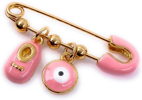 Miniatura 2 de LESLIE BOULES It's A Girl - Broche chapado en oro de 18 quilates para colgantes de mal de ojo y zapatos pequeños rosa bebé, Latón, Chapado en oro