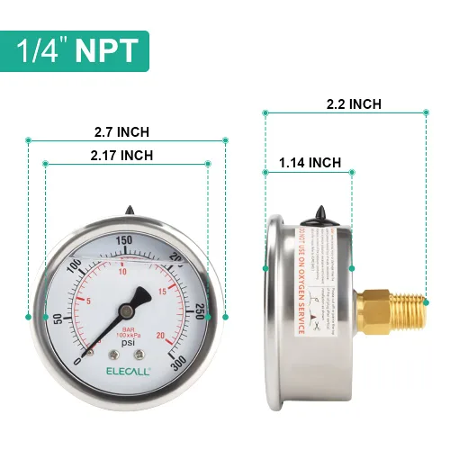 Miniatura 2 de Manómetro de presión lleno de aceite de silicona de 300psi para prueba de presión de agua, aceite y aire en bomba de piscina, filtro de arena