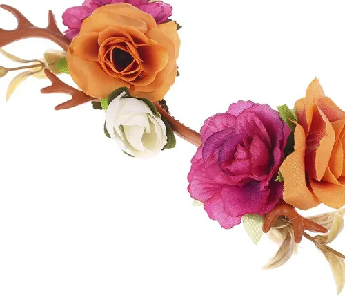 Miniatura 5 de Wiwpar Antlers - Diadema de ciervo, corona de pelo floral, festival y Navidad, bonito accesorio para mujeres y niñas (naranja)
