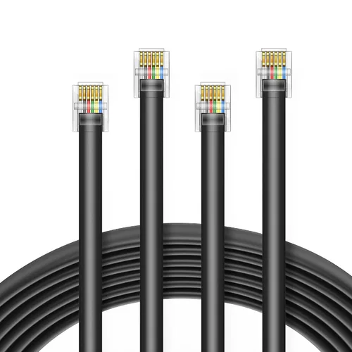 Miniatura 7 de LanSenSu Cable RJ12 RJ12 6P6C macho a macho recto con cable para uso de datos y voz, paquete de 2 unidades (negro, 3.3 pies)