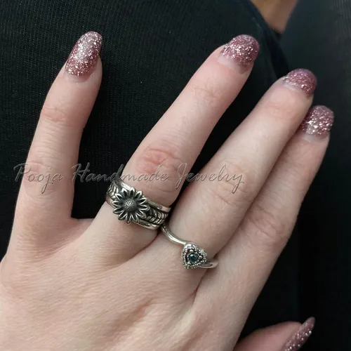 Miniatura 3 de Anillo giratorio de girasol para mujer, anillo para ansiedad, anillo natural, anillo giratorio de flores, anillo de ansiedad, anillo de banda ancha