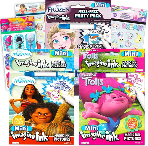Imagine Ink Paquete de 3 libros mágicos para colorear sin desorden para niñas y niños, paquete de 3 libros de actividades sin desorden Disney