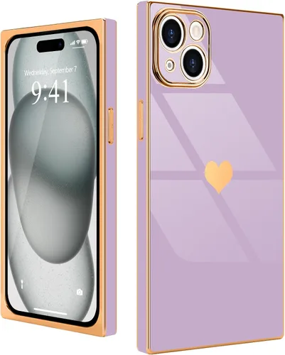Miniatura 17 de Compatible con iPhone 12 Funda Rectangular Bonita Chapado Dorado Lujo Corazón de Amor Funda de Teléfono para Mujeres Niñas A Prueba de Golpes