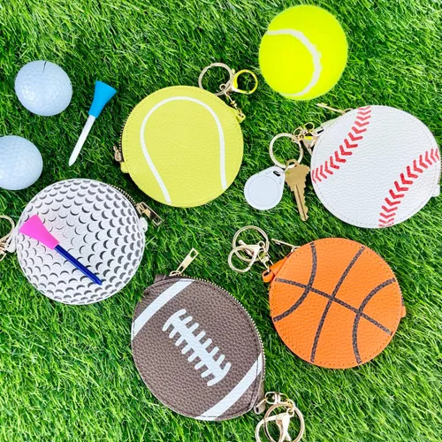 Miniatura 7 de Mini Momo Llavero deportivo para monedero, monedero, colgante Llavero de juego de pelota, bolsa con cremallera, lindo tenis, baloncesto, béisbol