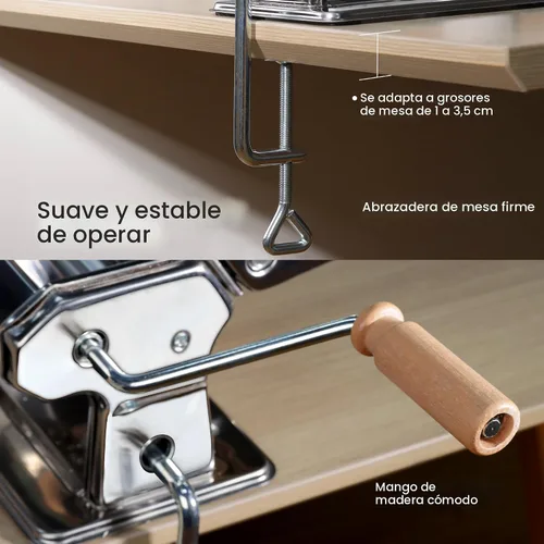 Miniatura 3 de ISILER Máquina para hacer pasta, 9 ajustes de grosor ajustables, máquina de pasta 2 en 1 con rodillos y cortador, fabricante de fideos para piel