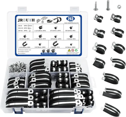 Miniatura 7 de Kit surtido de 106 abrazaderas de cable, (0.23 a 0.79 pulgadas) - Abrazadera de tubo aislada acolchada de acero inoxidable 304, abrazadera de bucle