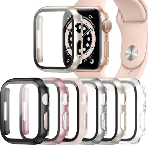 Miniatura 20 de Paquete de 6 fundas para Apple Watch SE 3 (2025)/SE 2/SE/Series 6/5/4 de 40 mm con protector de pantalla de vidrio templado, funda protectora