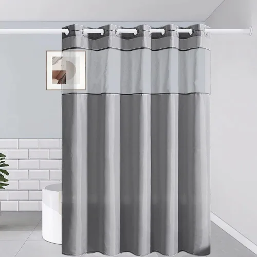 Miniatura 10 de Furlinic Cortina de ducha pequeña de 36 x 72 pulgadas, no necesita ganchos, cortinas de baño de tela de tamaño medio con ventana transparente, Gris