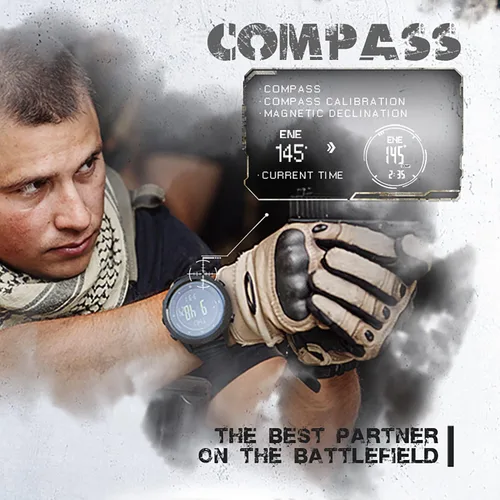 Miniatura 6 de Relojes tácticos para hombres, digitales de supervivencia al aire libre, militar, rock, sólidos, con banda duradera, rastreador de pasos, podómetro