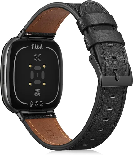 Miniatura 8 de Fintie Bandas compatibles con Fitbit Versa 4 3 / Sense 2 1, correa de repuesto de cuero genuino (negro)