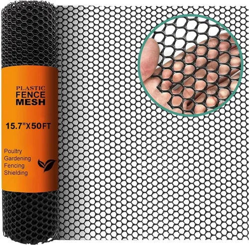 Miniatura 7 de Malla de alambre de plástico para pollo, malla de alambre negro de pollo resistente para jardinería, red de barrera, cercas de aves de corral