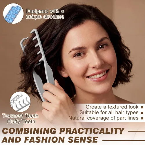 Miniatura 5 de Thenshop Juego de 5 peines de textura voluminizadora para hombres y mujeres, peines de pelo plegables de viaje dos en uno de dientes finos anchos
