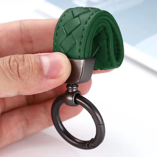 Miniatura 3 de AUCELI Llavero de cuero genuino para automóvil, organizador de llaves de piel de oveja con anillo en D giratorio de 360 grados antipérdida (verde)