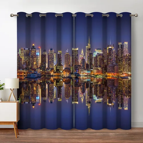 Miniatura 22 de Jekeno - Cortinas opacas de cine para dormitorio, sala de estar, carrete de película con estampado rojo y negro, con ojales, juego de 2 paneles, 52
