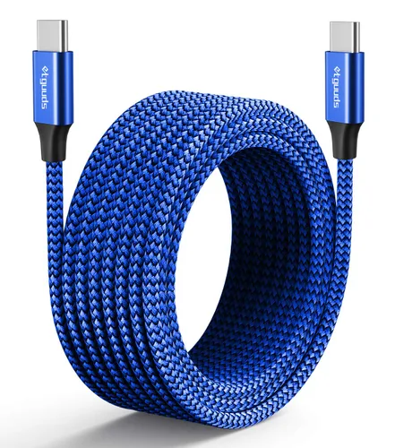Miniatura 10 de etguuds Cable USB-C a USB-C extralargo - 16 pies/16.4 ft PD 60 W carga rápida, cable de carga de nailon trenzado doble duradero 2.0 - Negro
