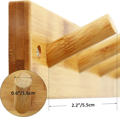 Miniatura 7 de SKOLOO Perchero de Pared de Bambú Montado en la Pared, 16 Pulgadas de Agujero a Agujero, 5 Clavos de Bambú para Pared para Colgar Ropas, Batas