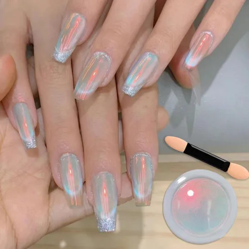 Polvo de uñas de cromo perla naranja brillo para uñas, polvo de uñas cromado iridiscente metálico para uñas,Polvo de cromo para esmalte de gel
