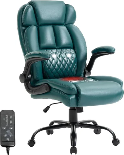 Miniatura 14 de Silla de oficina de masaje, sillas de escritorio ergonómicas mecedoras de 500 libras con 4 puntos de vibración y calor, reposabrazos abatibles Pu