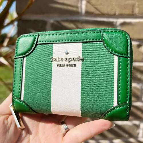 Miniatura 5 de Kate Spade Traveler - Funda pequeña con cremallera para tarjetas, color verde y blanco, jacquard, Verde multi