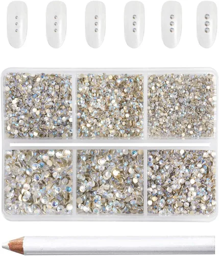 Miniatura 11 de Beadsland 7200 piezas de diamantes de imitación con parte trasera plana, gemas de cristal AB para uñas diamantes de imitación de cristal redondos