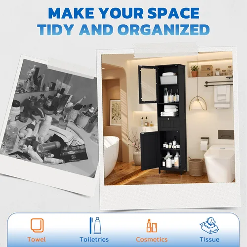 Miniatura 6 de INTERGREAT 67" Tall Bathroom Cabinet, Storage Cabinet with 2 Doors & 1 Drawer, Bathroom Storage Cabinets with Adjustable Shelves, for Living Room
