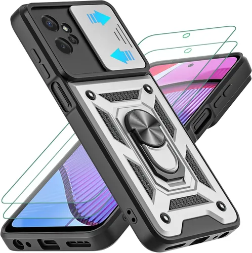 Miniatura 7 de Funda para Moto G Power 5G 2023 con cubierta deslizante para cámara y 2 protectores de pantalla HD, soporte de anillo de rotación de 360°
