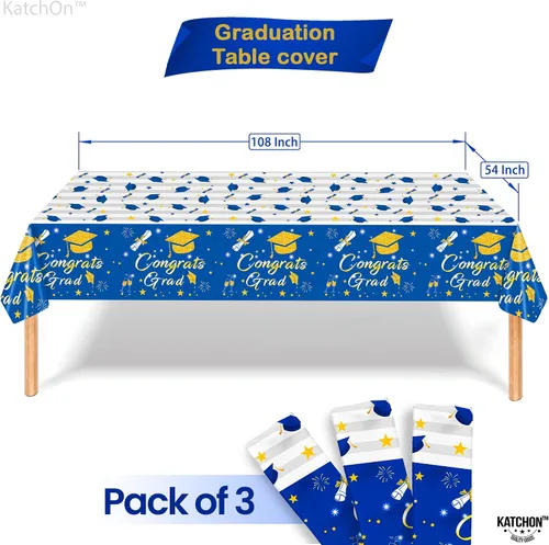 Miniatura 5 de KatchOn Decoraciones de graduación 2026 Mantel de graduación azul y blanco – Paquete de 3, extra grande de 108 x 54 pulgadas Mantel
