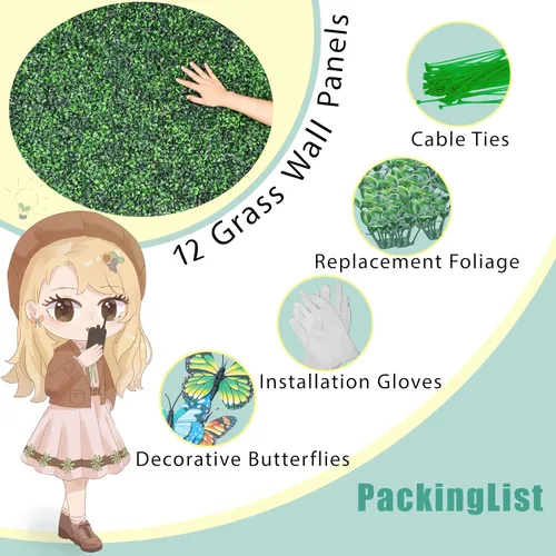Miniatura 3 de HEDGE MAZE Paneles de pared de césped, 12 piezas de 20 x 20 pulgadas, pared verde con protección UV, paneles de boj de césped, fondo de pared verde