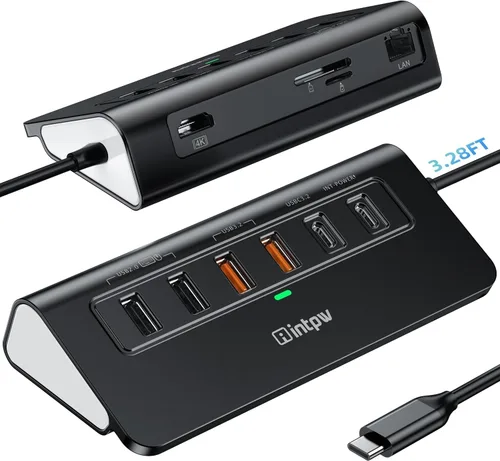 Miniatura 13 de intpw P9R PRO USB C Hub Ethernet, Estación de acoplamiento USB C de 10Gbps 10-en-1 con HDMI 4K@60Hz, Tipo-C y 2 USB A 3.2 Datos, LAN, 2 USB A 2.0