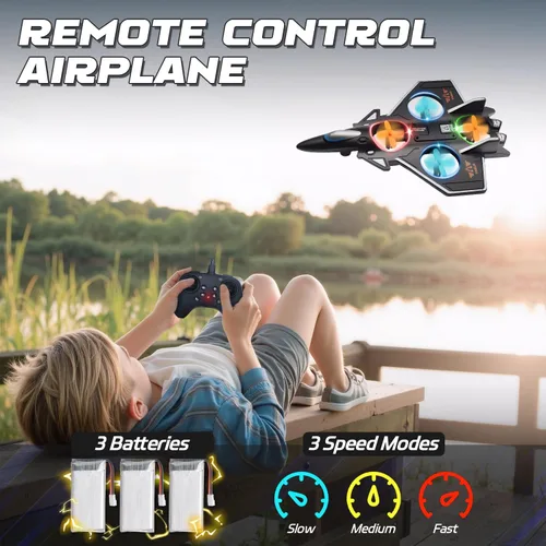 Miniatura 3 de Snugzy Avión RC de espuma con control remoto para niños de 8 a 16 años, rollo de acrobacias de 360° con luces coloridas, juguetes de avión, regalos