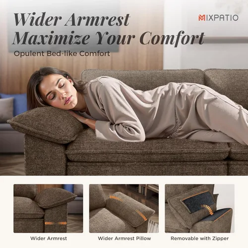 Miniatura 6 de MIXPATIO Sofá modular en forma de L de 123 pulgadas con cojines de nube, juego de sofá modular de asiento profundo con 4 asientos y 1 otomana, Gris