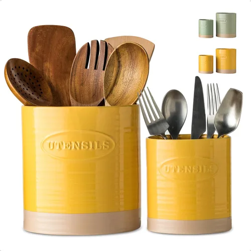 Miniatura 12 de YHOSSEUN Juego de 2 soportes para utensilios de cocina, de cerámica para encimera de cocina, 6.7 pulgadas + 5.1 pulgadas, soporte para espátula
