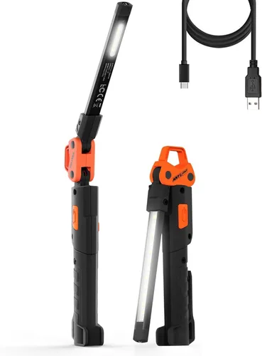 Miniatura 12 de Luz de trabajo LED, luz mecánica plegable de 400 lm, linterna recargable con 5 modos, luz magnética giratoria de 230° y gancho para reparación