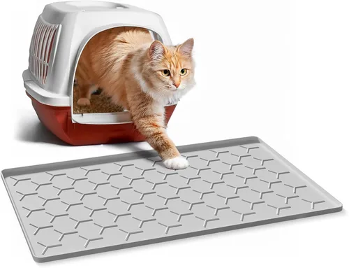 Miniatura 8 de Garoopion Tapete de Silicona para Atrapar Arena para Gatos, Grande Impermeable 34" X 22" Tapete para Caja de Arena de Gatos, Fácil de Limpiar, Beige