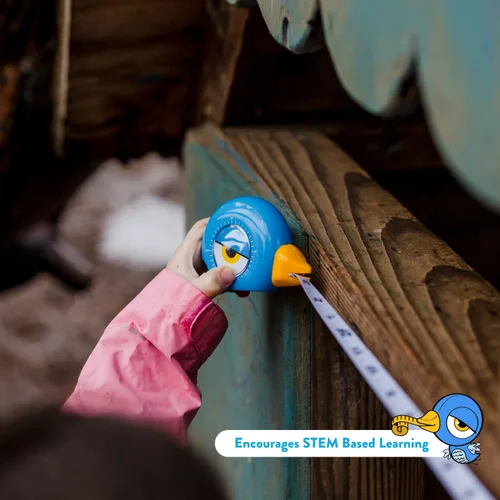 Miniatura 15 de Handy Famm Cinta métrica de pájaro azul de 8 pies para niños, herramienta educativa STEM con nivel, transportador, diseño retráctil, juguete
