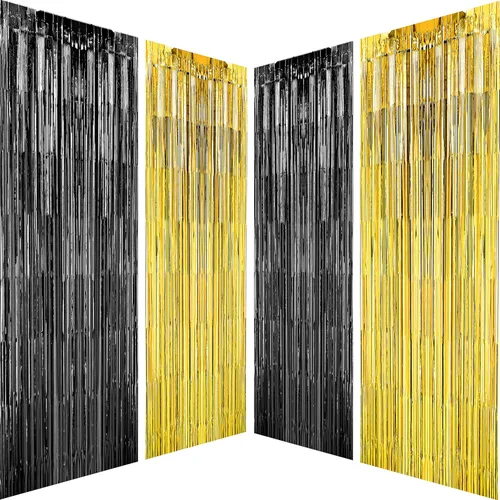 Cortinas de flecos de papel de oropel para fiesta de color negro y dorado, despedida de soltera, boda, graduación, Año Nuevo, Wild One de los años