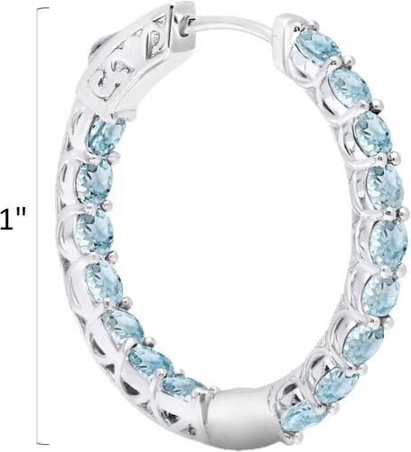 Miniatura 4 de MAX + STONE - Aretes de aro con piedras preciosas para mujer en plata de ley 925 de 1 pulgada de diámetro y piedra natal de 0.118in con poste