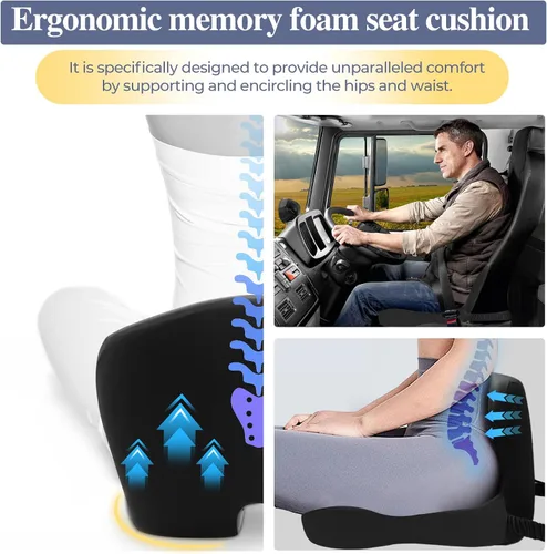 Miniatura 3 de Cojín de asiento de espuma viscoelástica para ciática y alivio del dolor de espalda, almohadilla ergonómica para silla con correa ajustable y funda