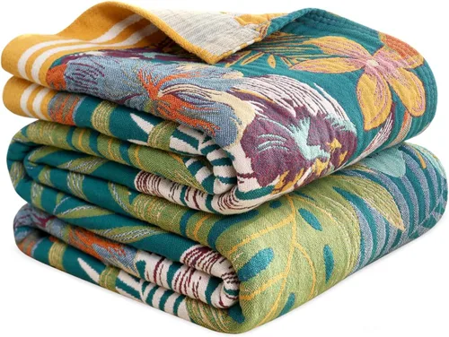 Miniatura 26 de MSGKV Manta de Tiro 100% Algodón para Cama Sofá Otoño 90''x 98'' Mantas de Muselina Súper Suaves Cálidas Colcha Bohemia Ligera Mantas Decorativas