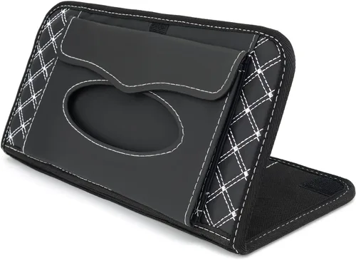 Miniatura 2 de Organizador para parabrisas de coche Aturmon, estuche de almacenamiento para 14 CD, negro, tela no tejida y cuero PU, plegable, 12.5 x 6.1 x 0.4