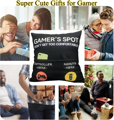 Miniatura 3 de ZUYUROU Regalos para jugadores, fundas de almohada con diseño de bolsillo para jugadores de 18 x 18 pulgadas, decoración de sala de juegos, rellenos