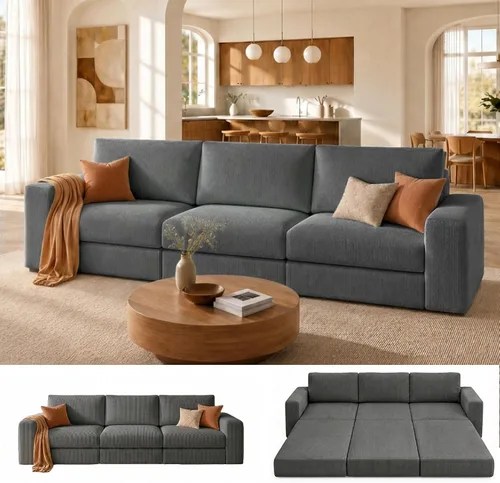 Miniatura 14 de Sofá seccional modular, 120.47" Sofá seccional moderno en forma de nube con chaise en L, cómodo sofá mullido de corduroy con asiento profundo, sofás