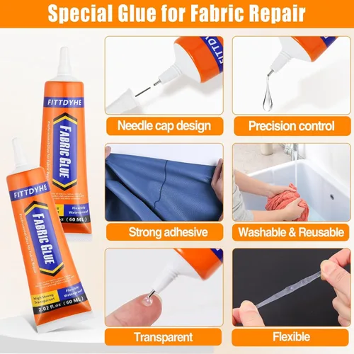 Miniatura 3 de 2 Pack de Pegamento para Tela Permanente, 60ML/2.02oz Pegamento Claro Lavable para Ropa, Adhesivo Súper para Tela para Strass, Parches, Ropa, Denim
