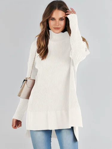 Miniatura 7 de ANRABESS Suéter de cuello alto de gran tamaño para mujer 2023, suéter de punto acanalado de moda para otoño