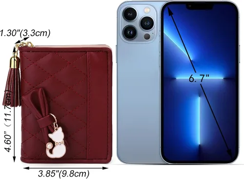 Miniatura 6 de UTO Cartera de piel sintética para mujer, de gran capacidad, colgante de gato, soporte para teléfono, organizador de chequera, con cremallera