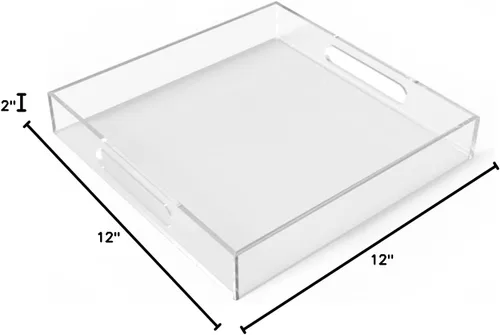 Miniatura 10 de Bandeja de acrílico para servir (12 x 12 x 2 pulgadas) con asas, a prueba de derrames, bandeja decorativa transparente para aperitivos, desayuno